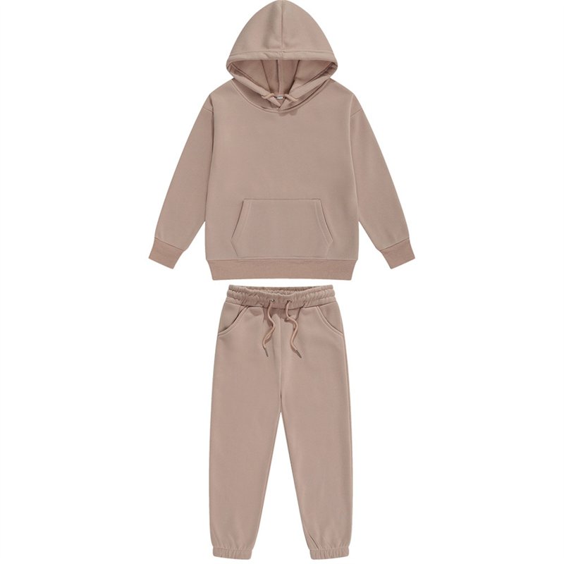 MLQIDK Boys Sweatsuit Kids Tracksuit Long Sleeve 2 Piece Kids Sweat Set Size 3-4 Hooded Solid Color Sweatshirt And Jogging Pant Boys Outfits Beige