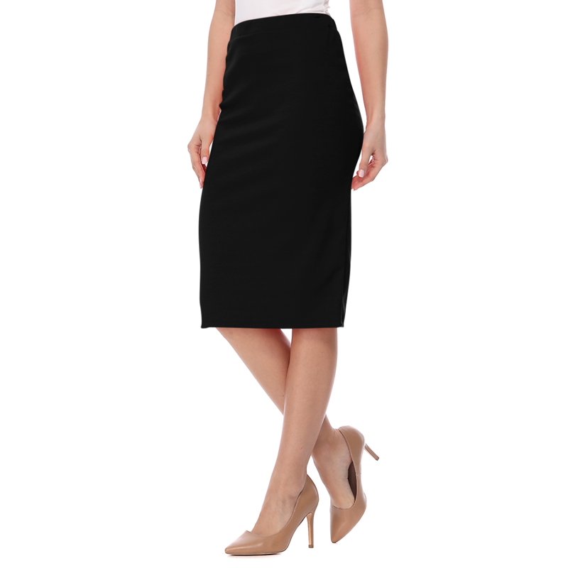 Moa Collection Women's Elastic High Waist Stretch Comfy Office Work Wear Solid Midi Skirt S-3XL