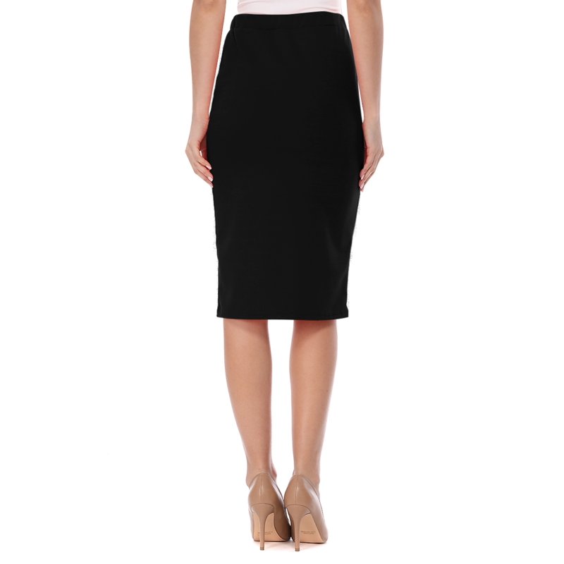 Moa Collection Women's Elastic High Waist Stretch Comfy Office Work Wear Solid Midi Skirt S-3XL
