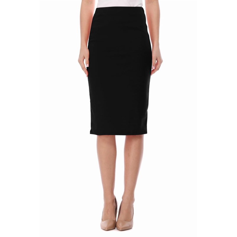 Moa Collection Women's Elastic High Waist Stretch Comfy Office Work Wear Solid Midi Skirt S-3XL