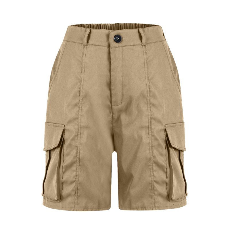 Mohiass Bermuda Shorts For Women Cargo Shorts Knee Length 6 Pockets Elastic Waist Long Shorts For Summer Casual Khaki M