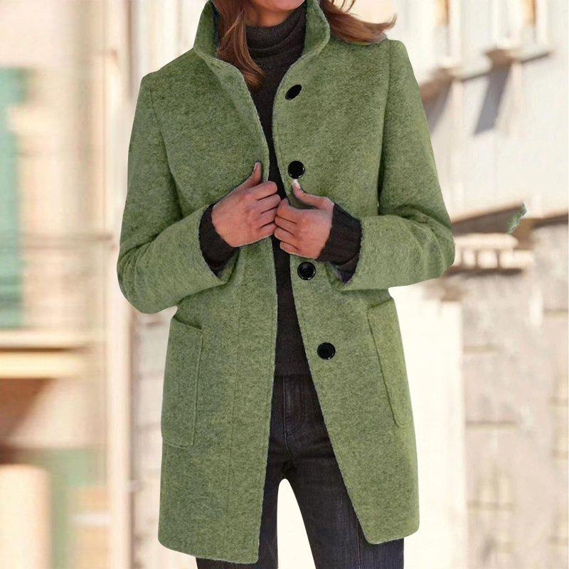 Mohiass Pea Coats For Women 2024 Thicken Wool Blend Winter Coats Single Breasted Long Trench Overcoat Stand Collar Casual Blazer Jacket With Pockets Army Green 2XL
