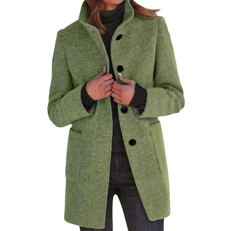 Mohiass Pea Coats for Women 2024 Thicken Wool Blend Winter Coats Single Breasted Long Trench Overcoat Stand Collar Casual Blazer Jacket with Pockets Army Green 2XL