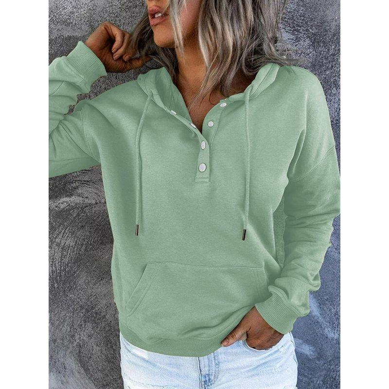 MOSHU Half Boutton Womens Hoodies Drawstring Hooded Sweatshirts For Woman With Pocket