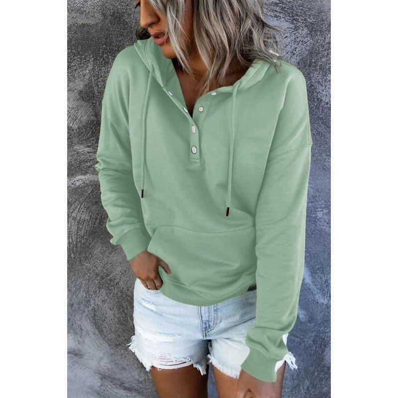MOSHU Half Boutton Womens Hoodies Drawstring Hooded Sweatshirts For Woman With Pocket