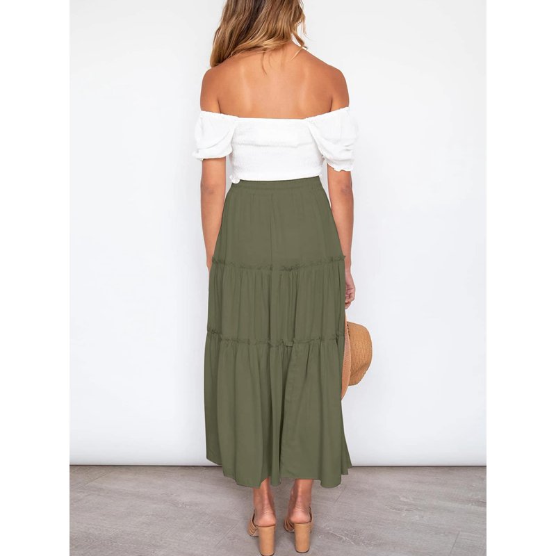 MOSHU High Waist Midi Skirt For Women A-Line Pleated Skirts With Pockets Flowy Dresses