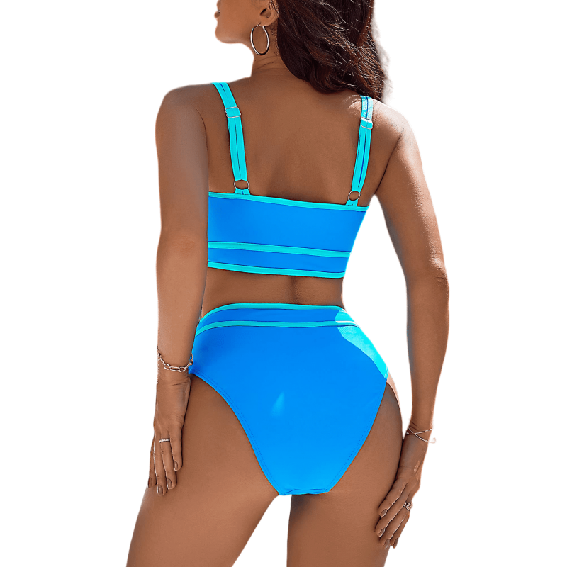 MOSHU High Waisted Womens Bikini Sets Sporty Two Piece Swimsuits For Women Color Block High Cut Bathing Suits