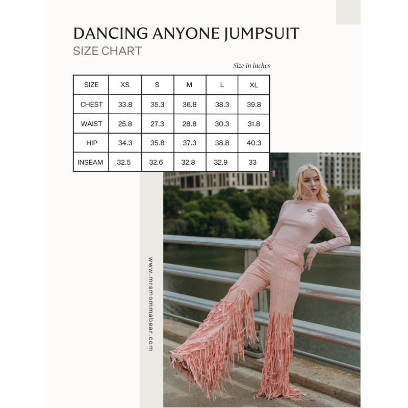 Mrs Momma Bear Long-Sleeve Fringe Leg Athleisure Pink Dancing Anyone Jumpsuit (Women's)
