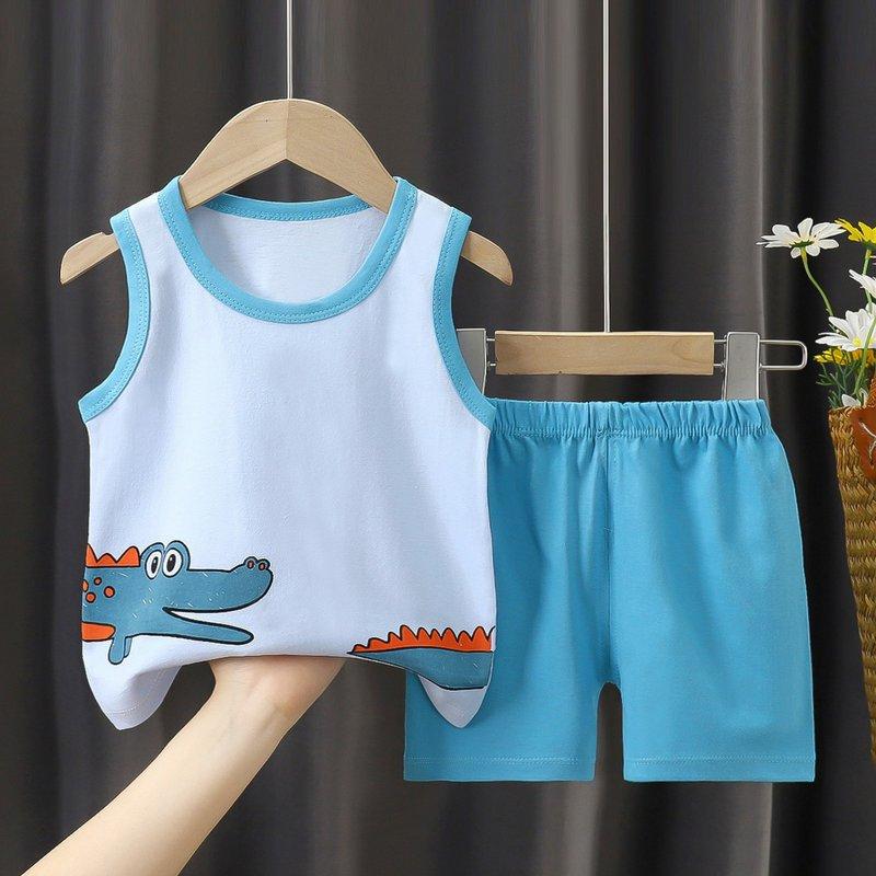 Mrzhqd Summer Outfits Set For Kids Boys Baby Toddler Cartoon Outfits Vest Sleeveless Printed Dinosaur Tops+Shorts For 5-6 Years