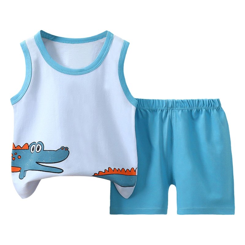 Mrzhqd Summer Outfits Set For Kids Boys Baby Toddler Cartoon Outfits Vest Sleeveless Printed Dinosaur Tops+Shorts For 5-6 Years
