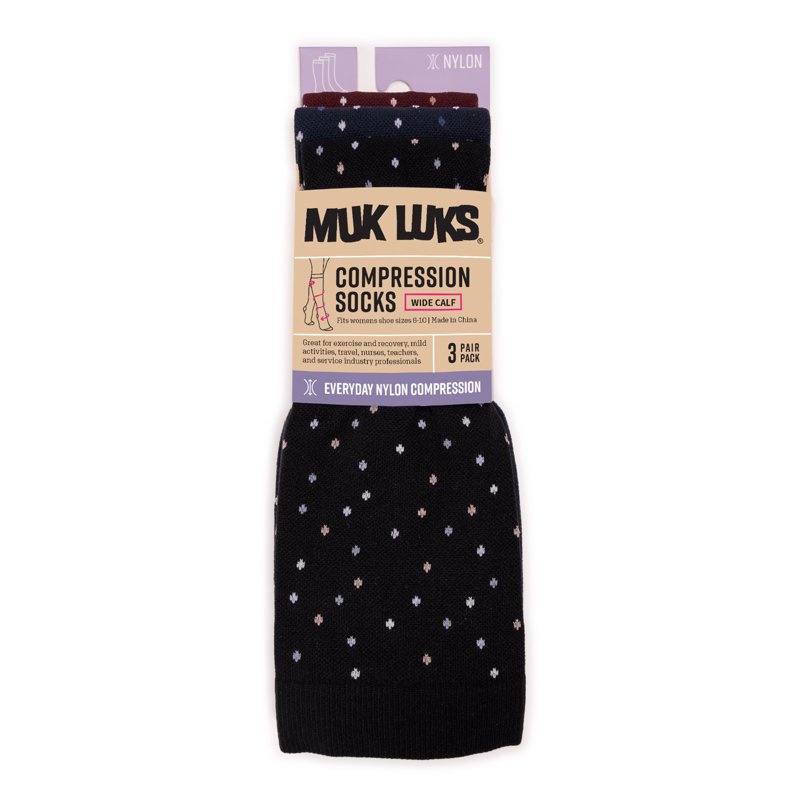 MUK LUKS Women's Wide Width Compression Nylon Knee-High Socks 3-Pack Shoe Size 6-10