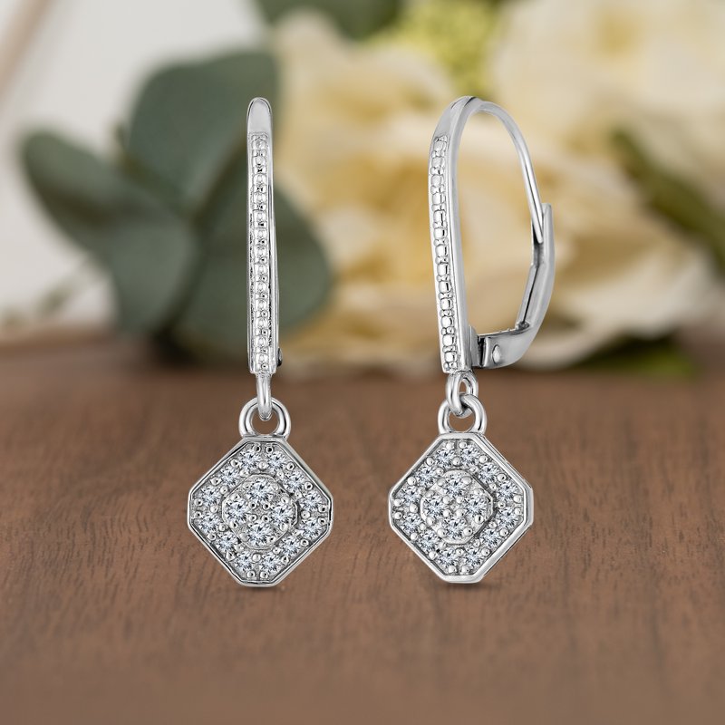 Natalia Drake Drop Dangle Leverback Diamond Earrings 1/4 Ct. T.w. 925 Sterling Silver Rhodium Plated