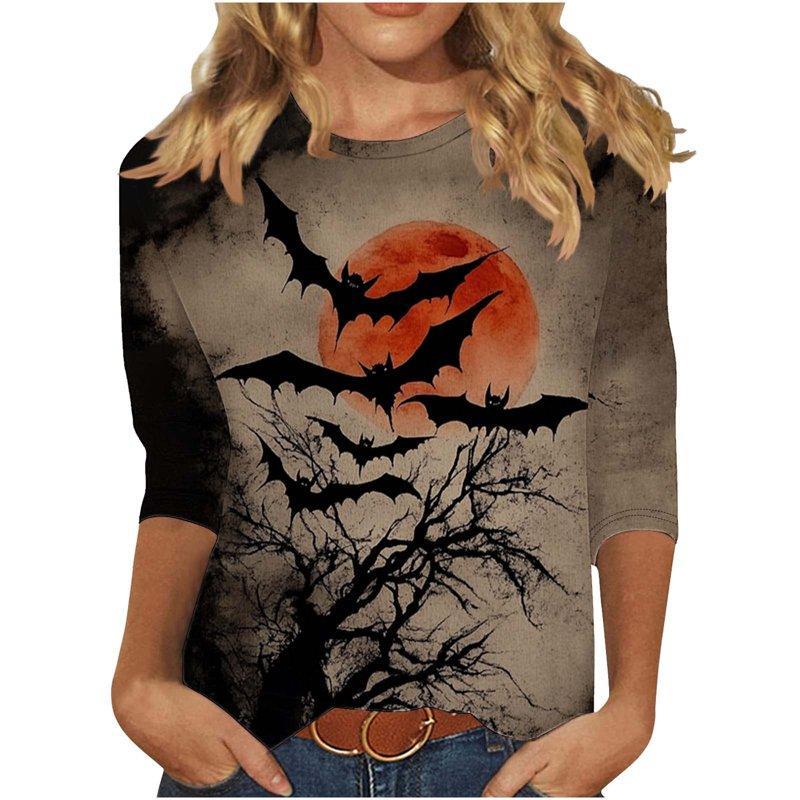 Neewe Tops For Women 3 Pack 3/4 Sleeve Crewneck Basics Tees Casual Fashion Halloween T Shirts Top