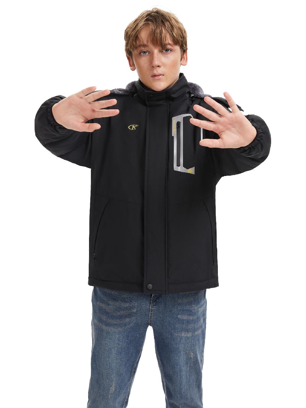 NEIKU Boy's Waterproof Ski Jacket Warm Winter Snow Coat Windproof Snowboarding Rain Jacket Black 10-12 Years