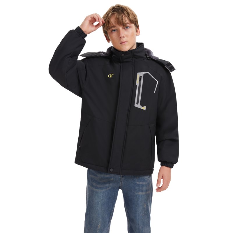 NEIKU Boy's Waterproof Ski Jacket Warm Winter Snow Coat Windproof Snowboarding Rain Jacket Black 10-12 Years