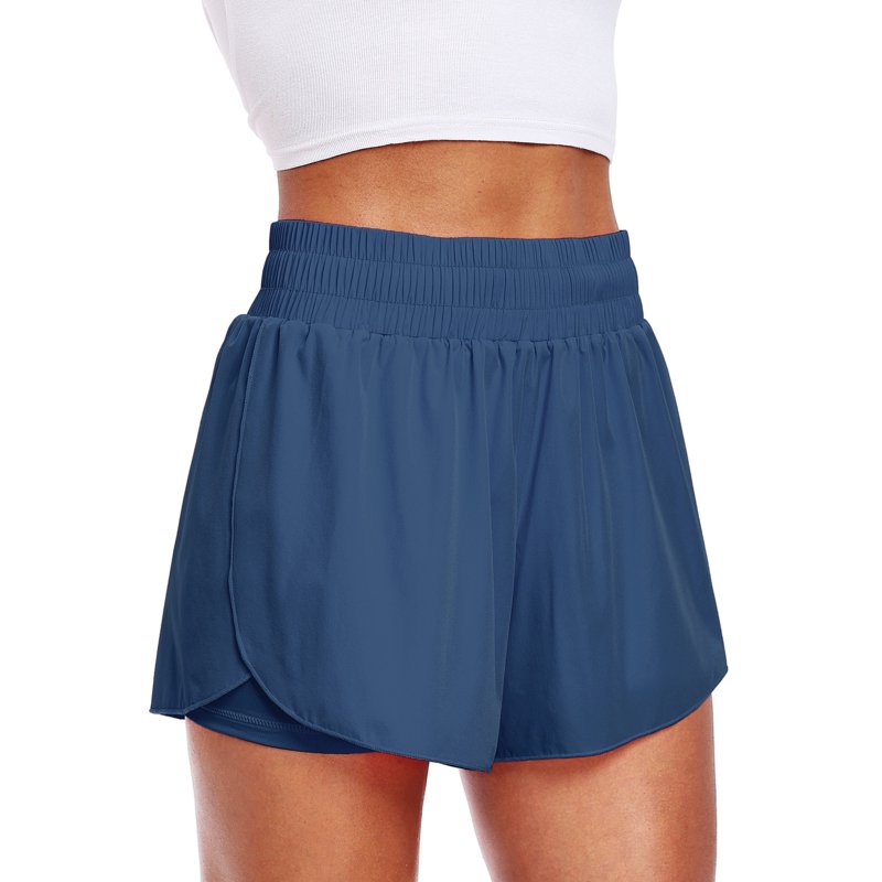 NELEUS Womens 2 In 1 Workout Yoga Shorts For Athletic Gym Running Casual Summer Short With Pocket Navy Blue US Size L