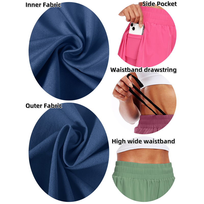 NELEUS Womens 2 In 1 Workout Yoga Shorts For Athletic Gym Running Casual Summer Short With Pocket Navy Blue US Size L