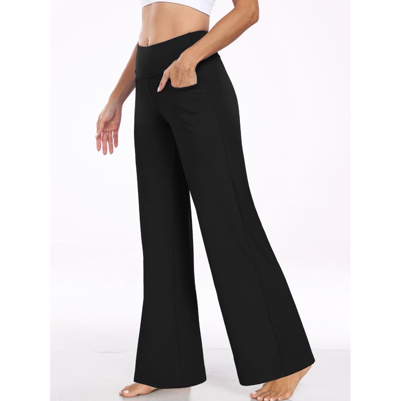 NELEUS Womens 31" Wide Leg Pants Athletic Yoga Stretch Loose Legging Casual Sweatpants With Pockets Black US Size XL