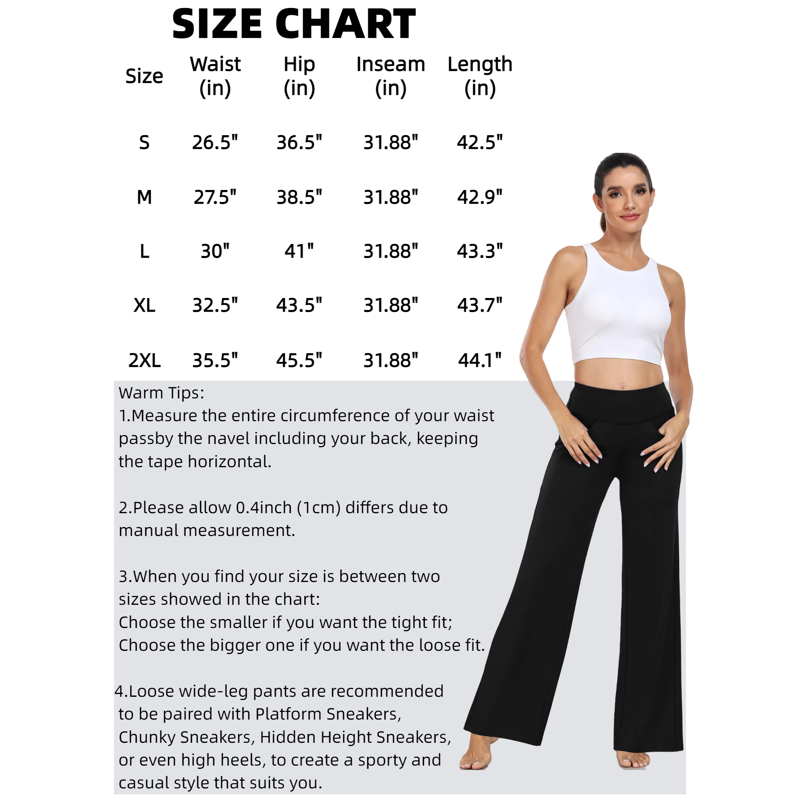 NELEUS Womens 31" Wide Leg Pants Athletic Yoga Stretch Loose Legging Casual Sweatpants With Pockets Black US Size XL