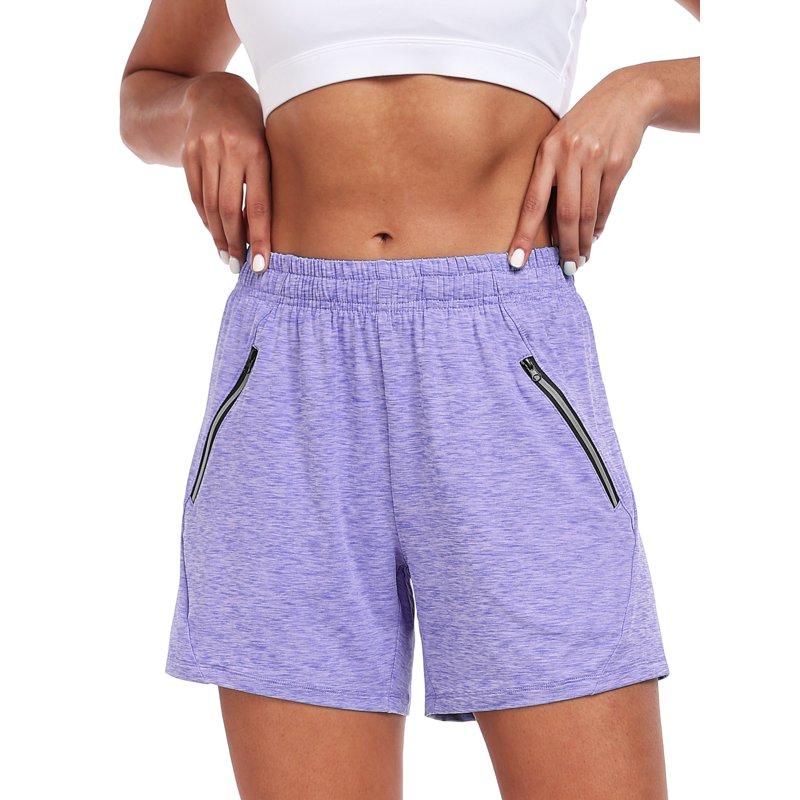 NELEUS Womens Athletic Shorts Workout Gym Shorts 5.5" Casual Lounge Set With Zipper Pockets 3 Pack Black+Gray+Purple US Size XL