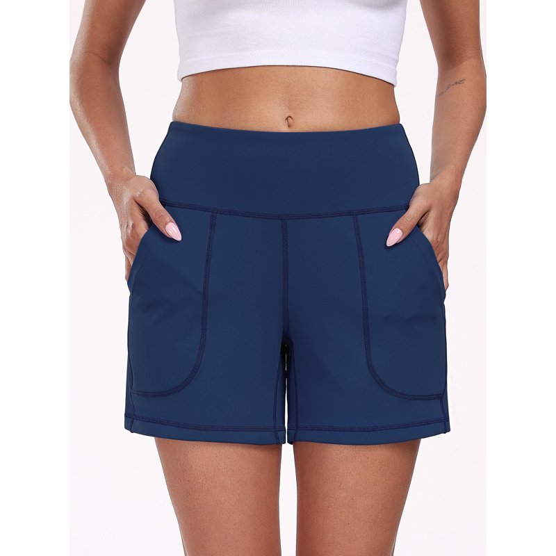 NELEUS Womens Workout Shorts Wide Leg Yoga Shorts for Women Casual Summer Athletic Short with Pockets Navy Blue US Size XL