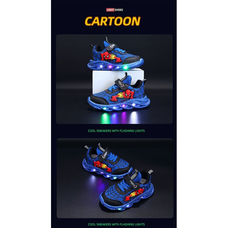 NEW Kids Boys Superhero LED Light Up Sneakers Casual Breathable Spider-Man Running Shoes