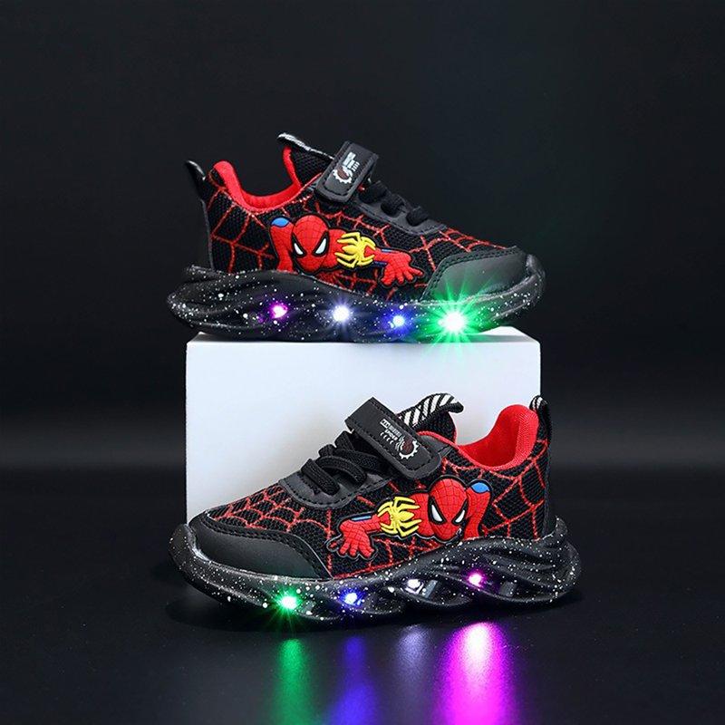 NEW Kids Boys Superhero LED Light Up Sneakers Casual Breathable Spider-Man Running Shoes