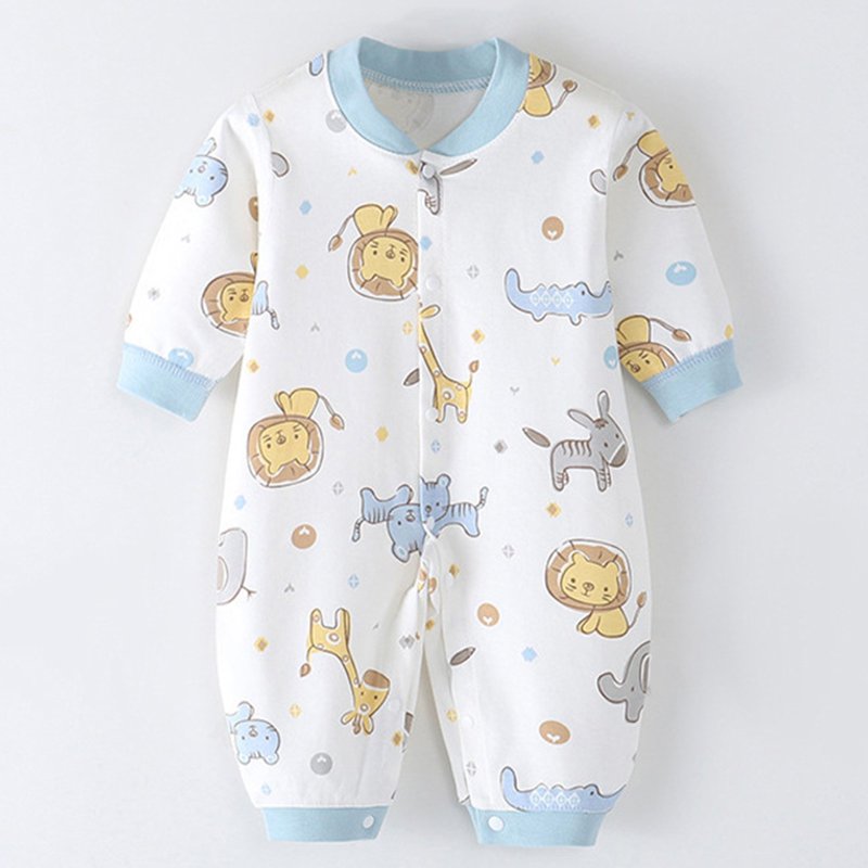 Newborn Baby Boys Girls Rompers V Neck Long Sleeve Toddler Romper Cute Print Side Tie Romper Jumpsuits Unisex Cotton Infant Clothes 0-9 Months