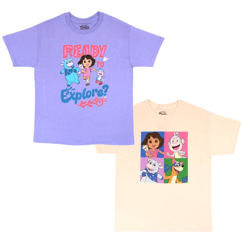 Nickelodeon Dora the Explorer Girls 2 Pack Short Sleeve T-shirt Set For Kids (Sizes XS-XL)