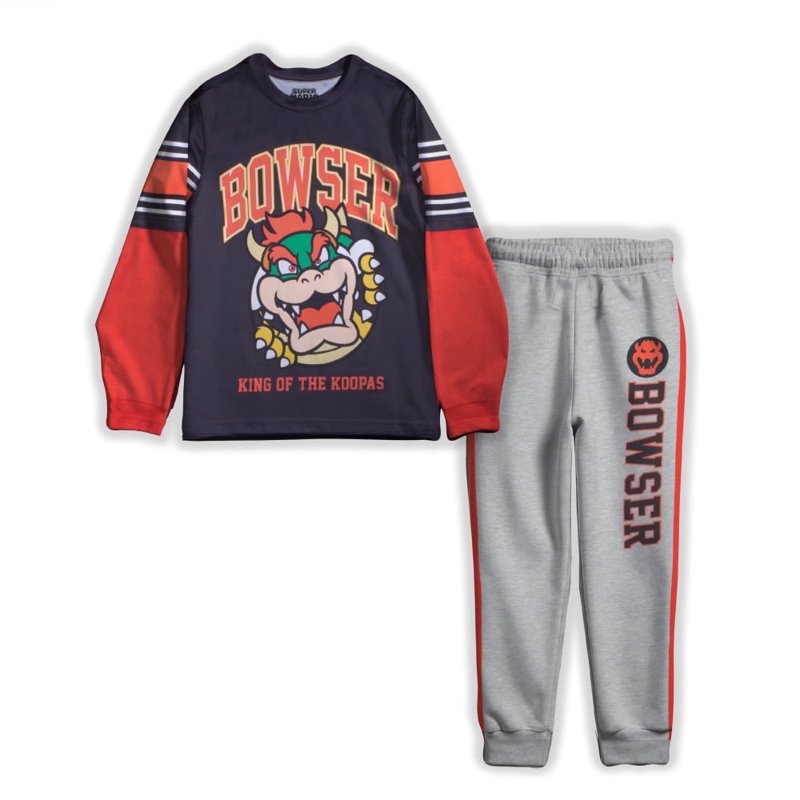 Nintendo Boys Super Mario 2-Piece Set – Long Sleeve T-Shirt & Joggers (Little & Big Boys) Bowser Design Sizes 4–16