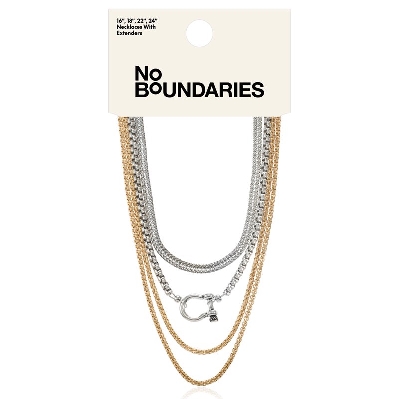 No Boundaries 16" Mixed Metal Multi Row Necklaces Set 4-Pieces Women’s
