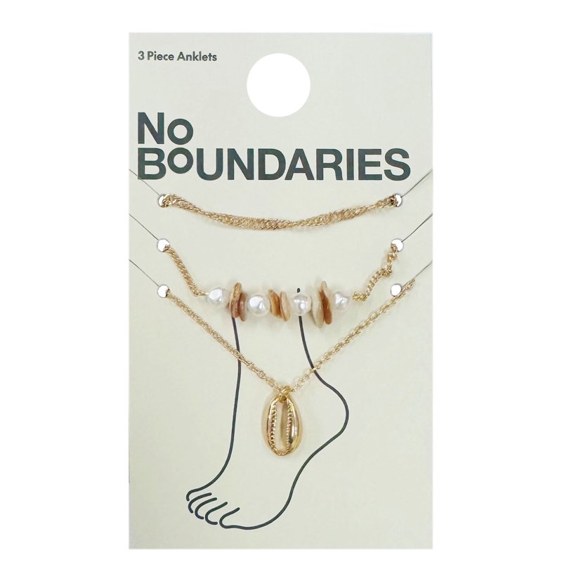 No Boundaries Assorted Gold Plated Anklets With Shells For Female Adults And Teens 3 Pack
