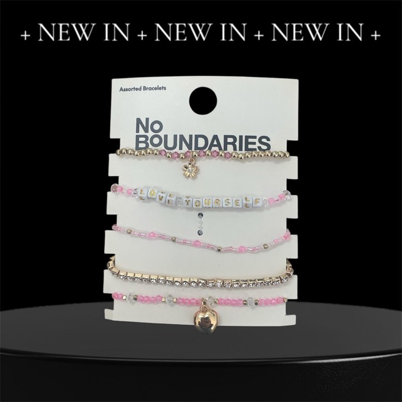 No Boundaries Beaded Women's And Teen 5pc Word Stretch Bracelet Set