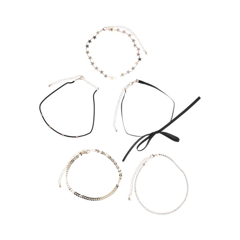 No Boundaries Black Bow Star Gold Choker Set 5 Pack