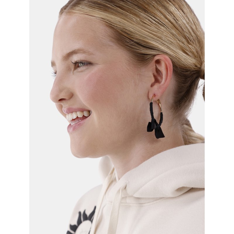 No Boundaries Black Fabric Bow Hoop Earrings Women’s