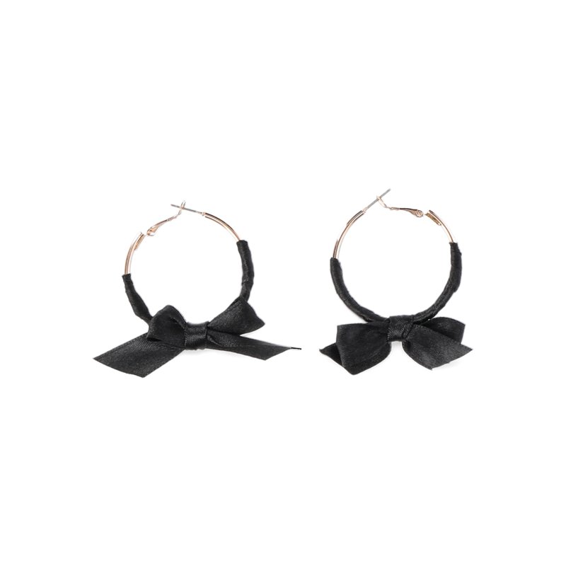 No Boundaries Black Fabric Bow Hoop Earrings Women’s