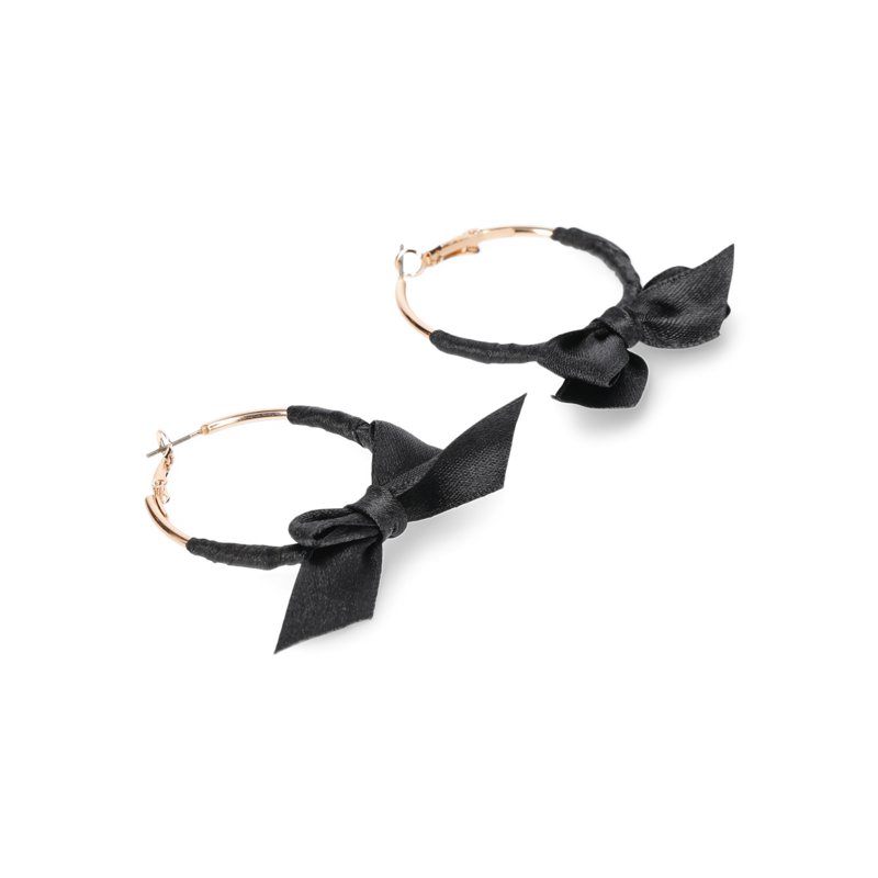 No Boundaries Black Fabric Bow Hoop Earrings Women’s