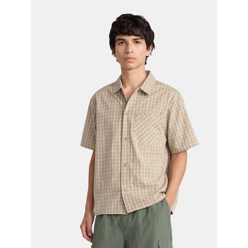 No Boundaries Boxy Button Down Shirt with Short Sleeves Men's and Big Men's