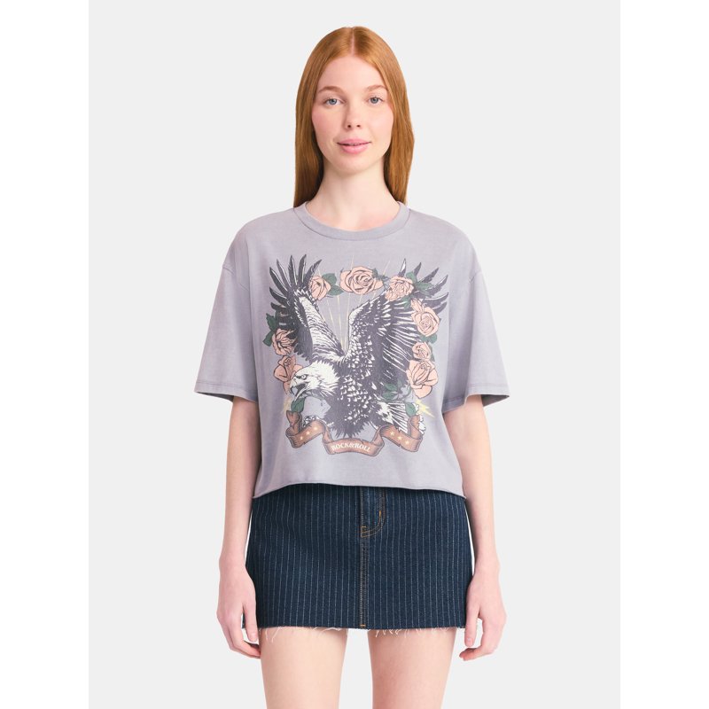 No Boundaries Boxy Cropped Graphic Tee with Short Sleeves Women's