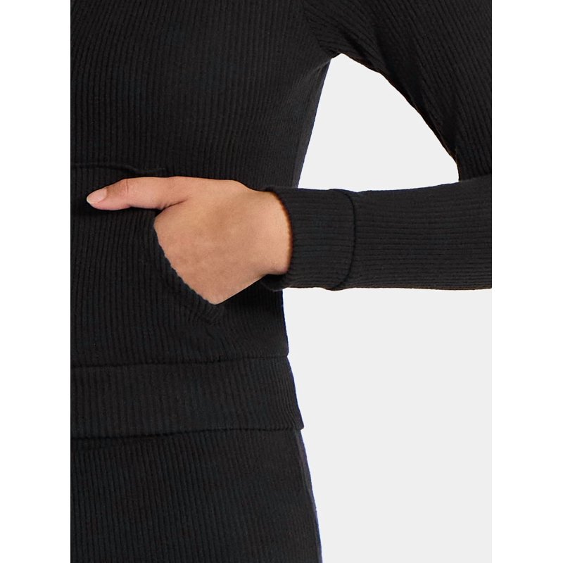 No Boundaries Brushed Ribbed Zip-Up Hoodie And Flare Pants Set 2-Piece Women's