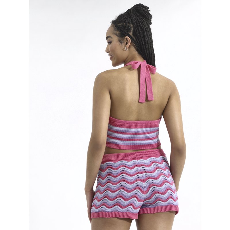 No Boundaries Crochet Halter Top And Shorts Set 2-Piece Women's