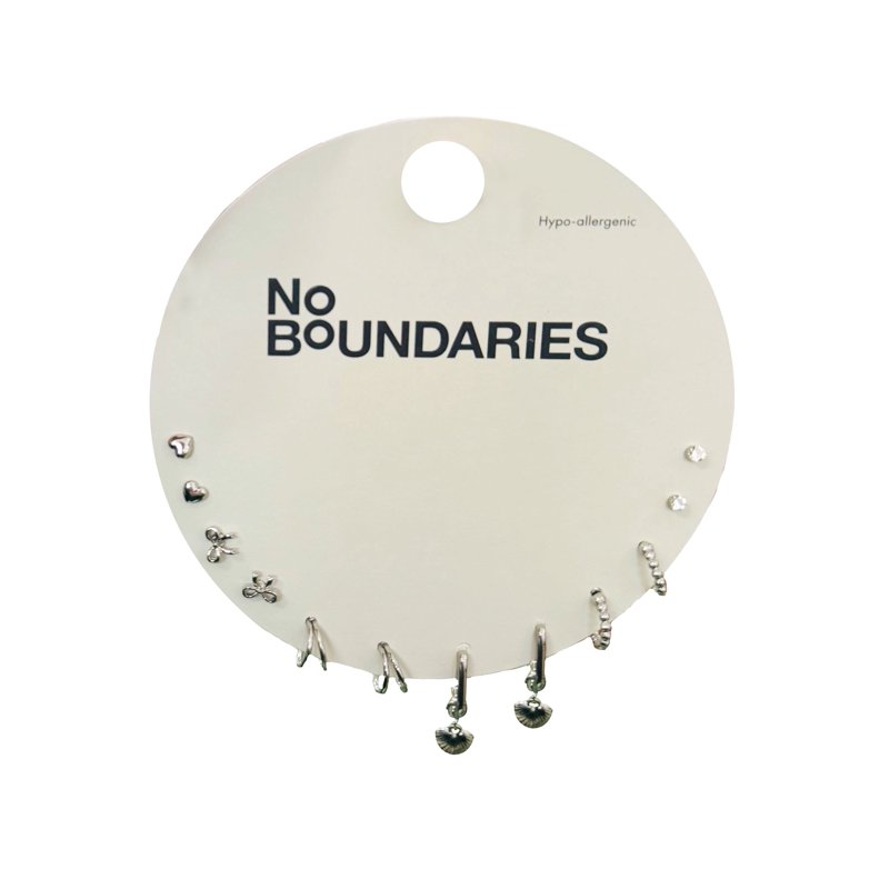 No Boundaries Heart And Bow Hoops And Studs Rhodium Silver Ear Candy Earrings For Female Adults And Teens 6 Pack