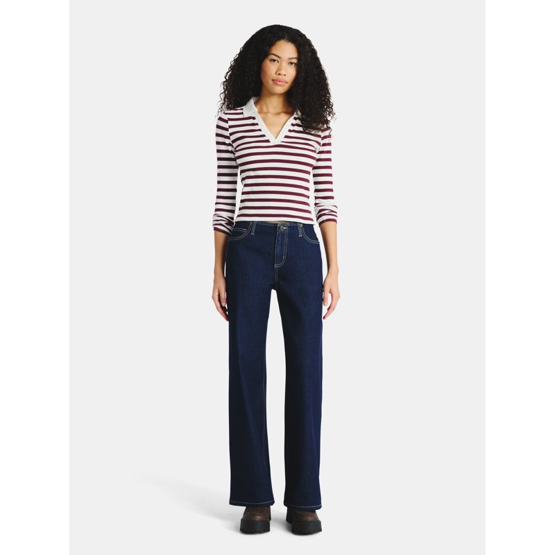 No Boundaries Johnny Collar Tee With Long Sleeves Women's