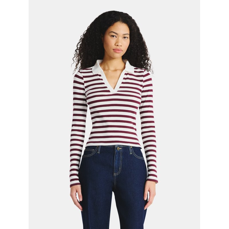 No Boundaries Johnny Collar Tee with Long Sleeves Women's
