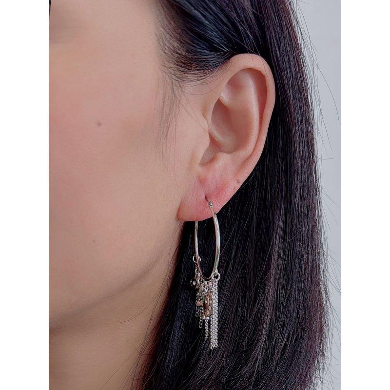 No Boundaries Multi Charm Hoop Rhodium Silver Earrings For Female Adults And Teens