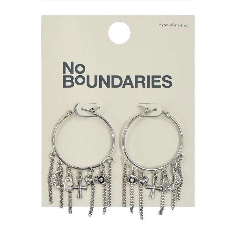 No Boundaries Multi Charm Hoop Rhodium Silver Earrings For Female Adults And Teens