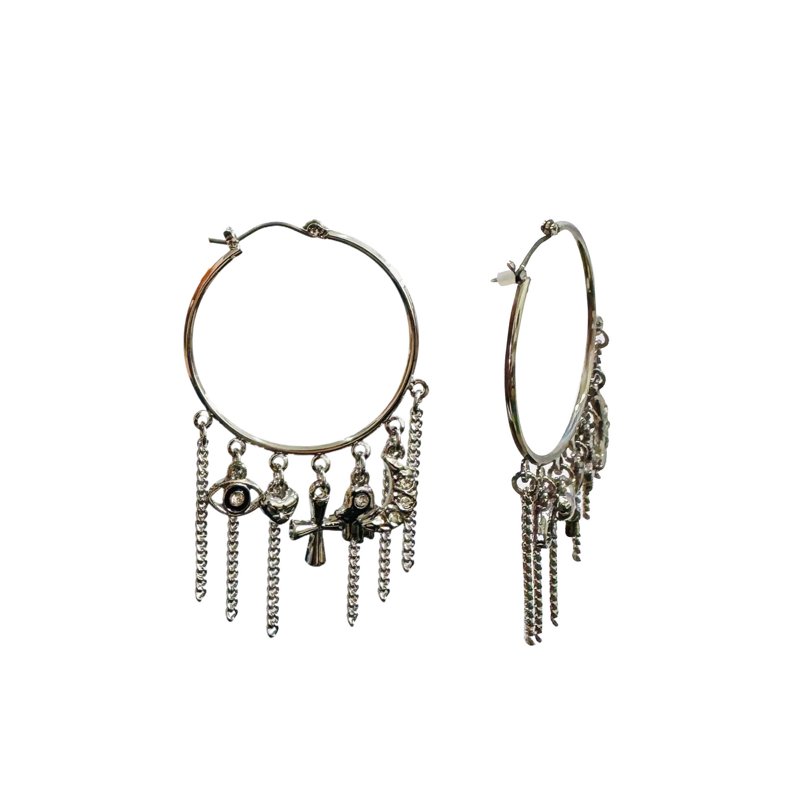No Boundaries Multi Charm Hoop Rhodium Silver Earrings for Female Adults and Teens