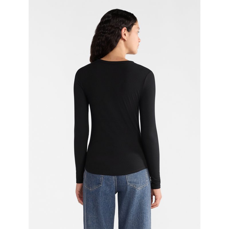 No Boundaries Ribbed Crewneck Tee With Long Sleeves 1 Or 2-Pack Women's