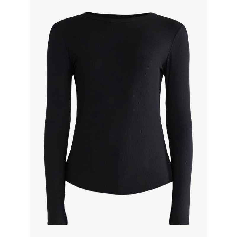 No Boundaries Ribbed Crewneck Tee With Long Sleeves 1 Or 2-Pack Women's