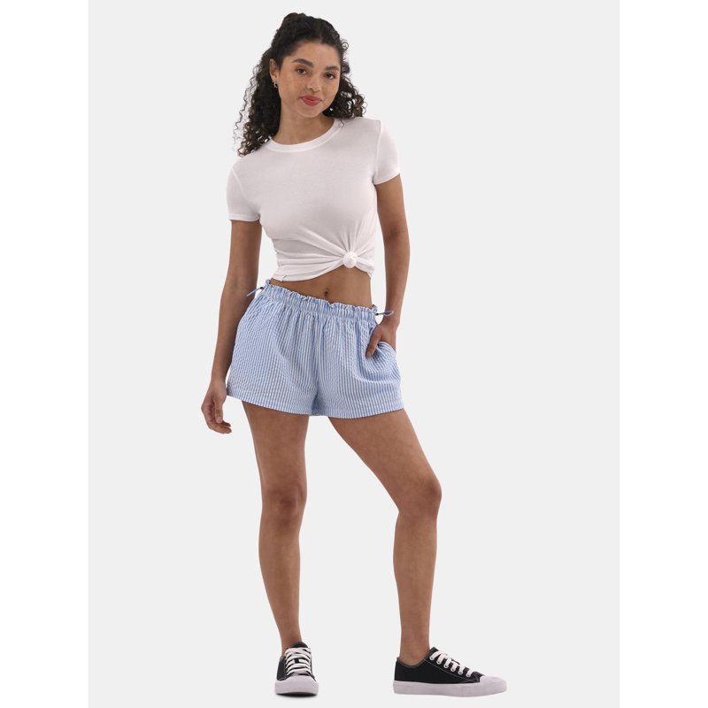 No Boundaries Ribbed Crewneck Tee with Short Sleeves Women's